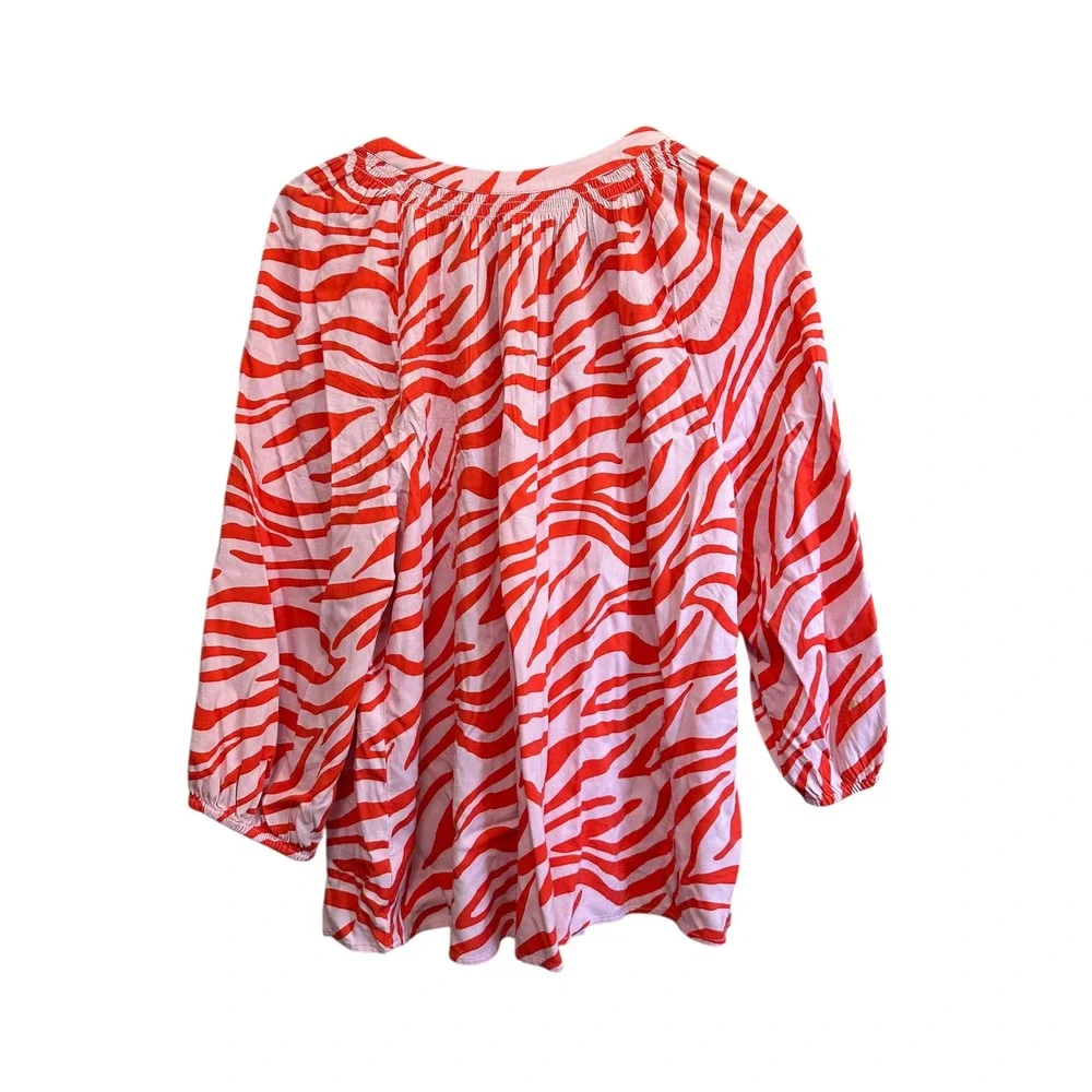 Crown & Ivy Womens Orange Zebra Print 3/4 Sleeve Button‎ Blouse Size L